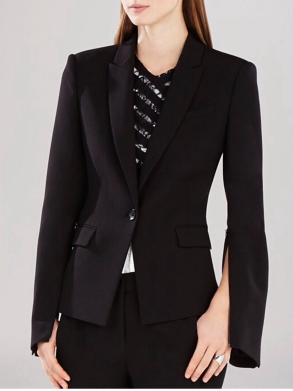 BCBG Max Azria Black Maxwell zip sleeve Blazer size Large